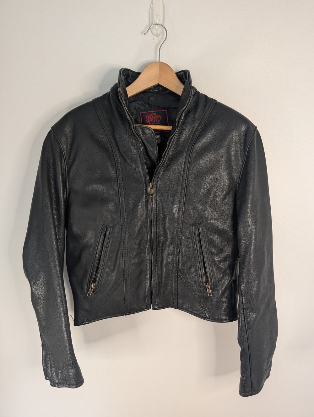 Fashions by Rose Black Leather Moto Jacket Women’s 10 Fitted Removable Liner
